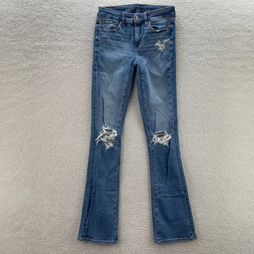 American Eagle Jeans Womens 2 Long Blue High Rise Skinny Kick Cowgirl Boho